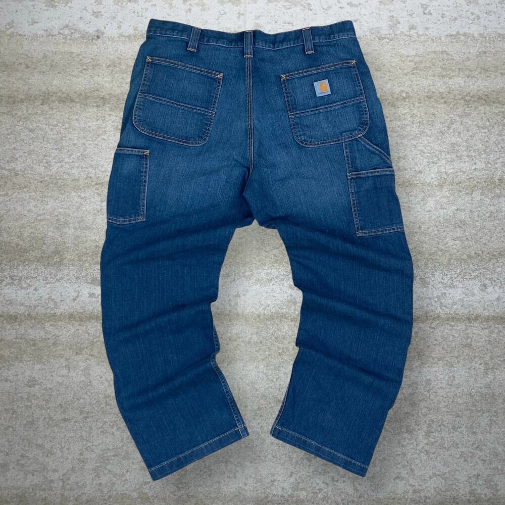 Vintage 90s Carhartt Carpenter Jeans 38x30 Baggy Wide Leg Fit Dark Wash Denim